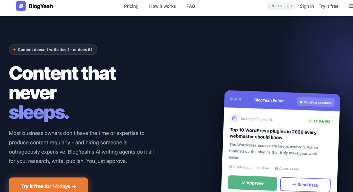Screenshot of the blogyeah.com homepage